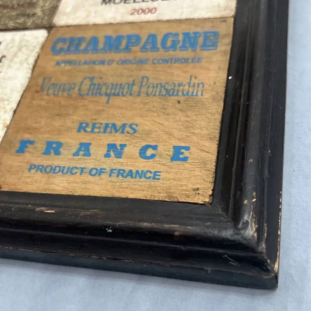 Vintage Style WIne Champagne Wall Decor Country Rustic Squares 12”x18” Framed